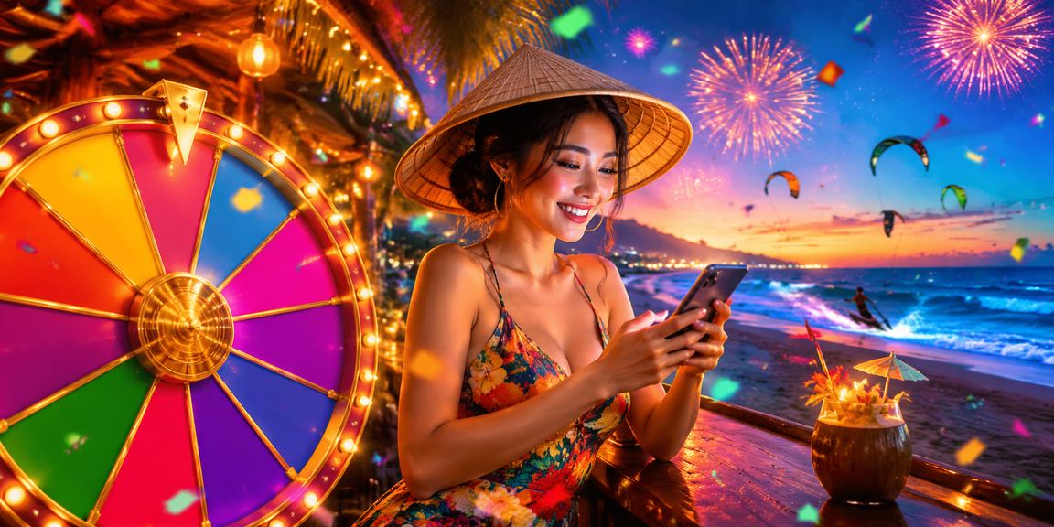 Lễ hội quay số may mắn tại bãi biển Mũi Né về đêm rực rỡ